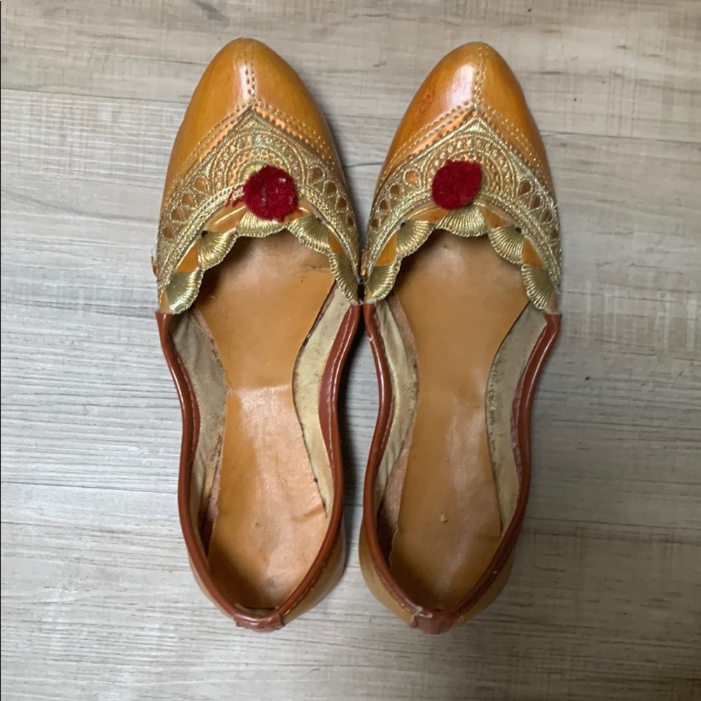 Handmade Traditional Brown and Gold Women's Shoes